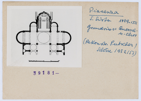 Vorschaubild zu Raffael: Sixtinische Madonna. Piacenza, San Sisto, Chor (Diakartei), Skizze Putscher und Schöne 1952/53 